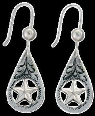Bar-V Ranch  Earrings -Hand Engraved Silver Teardrop and Star