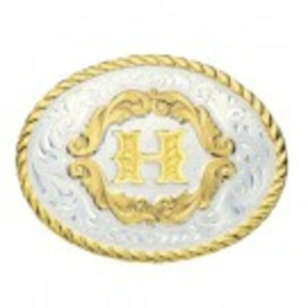 Initial H Gold Filigree Western Belt Buckle