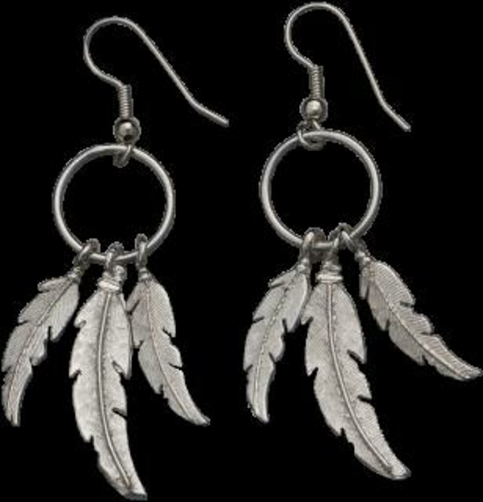BarV Ranch, Earrings, Cast, Silver, Feathers