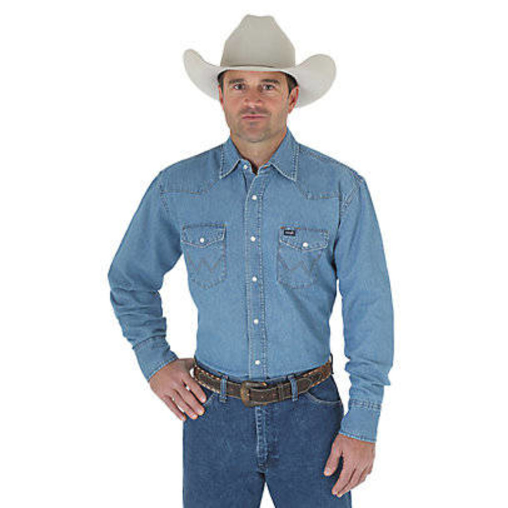 Cowboy Cut Work Western Rigid Stonewash Denim Long Sleeve Shirt