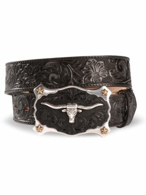 Justin Black Cherry Belt with Longhorn Buckle